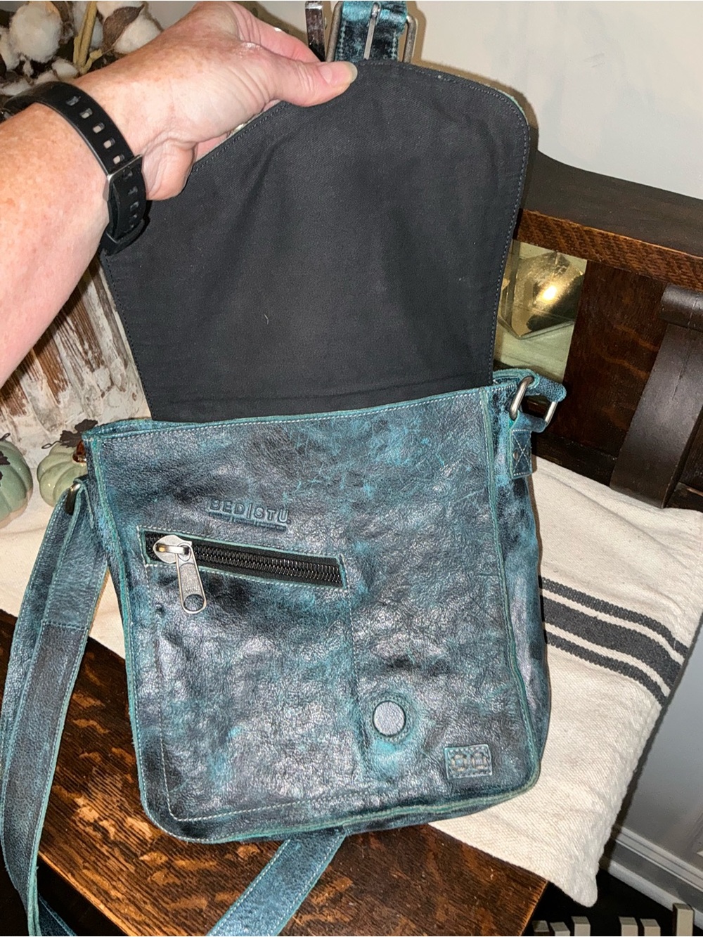 NWOT Bed Stu Leather Venice Beach Crossbody Bag Betta Blue Black Luxe MSRP $240 - Picture 10 of 12